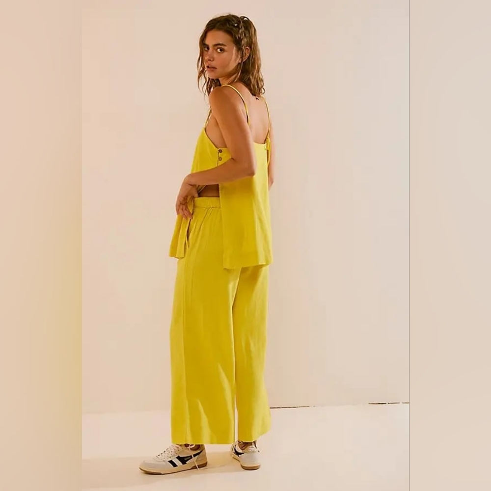 Free People Sightseer Linen Set Yellow Golden Kiwi Medium